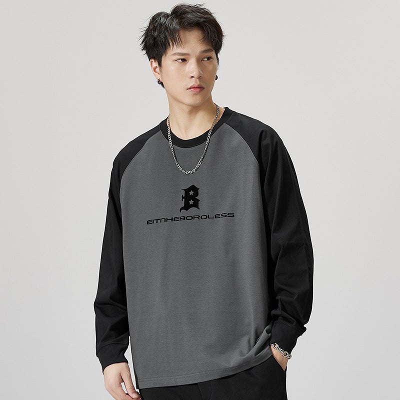 F1150 | Large size men''s autumn New 260g heavy horn stitching long sleeve T-shirt loose anti-wrinkle jacket men - Image 3