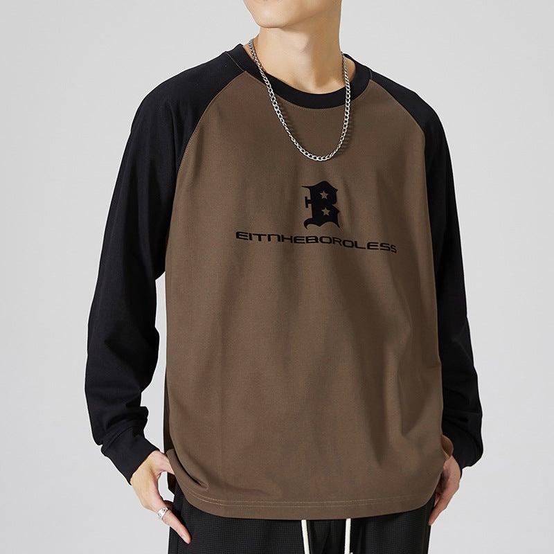 F1150 | Large size men''s autumn New 260g heavy horn stitching long sleeve T-shirt loose anti-wrinkle jacket men - Image 1