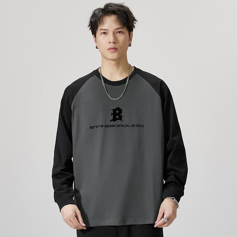 F1150 | Large size men''s autumn New 260g heavy horn stitching long sleeve T-shirt loose anti-wrinkle jacket men - Image 4