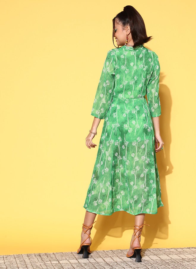 PlusS Elegant Green Floral Print Midi Dress for Women - Image 5
