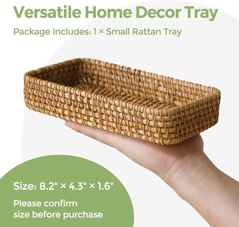 S310 Small Rattan Serving Tray, Natural Wicker Decorative Tray Handwoven for Keys Trinkets Rings Cosmetics, Decorative Jewelry Perfume Tray for Coffee Table Entryway Living Room(8.2" × 4.3") - Image 5