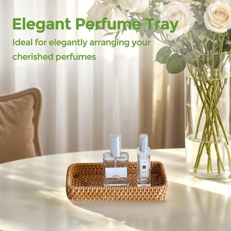 S310 Small Rattan Serving Tray, Natural Wicker Decorative Tray Handwoven for Keys Trinkets Rings Cosmetics, Decorative Jewelry Perfume Tray for Coffee Table Entryway Living Room(8.2" × 4.3") - Image 3