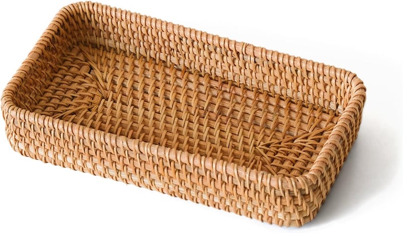 S310 Small Rattan Serving Tray, Natural Wicker Decorative Tray Handwoven for Keys Trinkets Rings Cosmetics, Decorative Jewelry Perfume Tray for Coffee Table Entryway Living Room(8.2" × 4.3") - Image 1