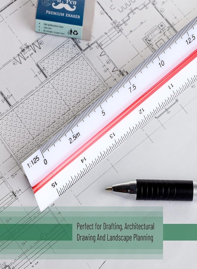Aruicheng Architectural Scale Ruler 12 Inch Scale Ruler Engineering Engineer Scale Architect Drafting Ruler Architecture Triangular Ruler for Blueprints Drafting Tools for Architects Engineers Draftsman - Image 4