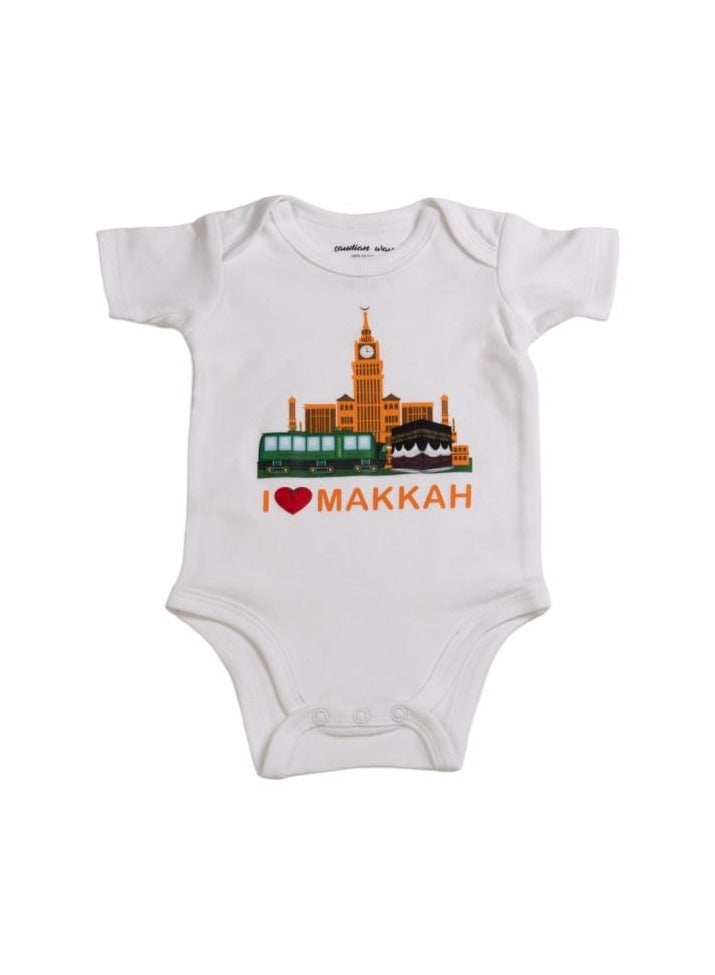 Cotton Newborn Bodysuit with "I Love Makkah" Design – Ultra Soft 100% Cotton