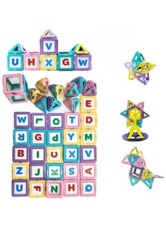 HOPHOP PICCASIO 100Pcs Magnetic Building Tiles Set, Strong 3D Magnet Blocks for Kids, Educational STEM Toy, Inspire Creativity and Imagination (26 PCS Alphabets & 74 PCS Magentic Tiles)  - Image 1