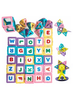 HOPHOP PICCASIO 100Pcs Magnetic Building Tiles Set, Strong 3D Magnet Blocks for Kids, Educational STEM Toy, Inspire Creativity and Imagination (26 PCS Alphabets & 74 PCS Magentic Tiles)  - Image 3