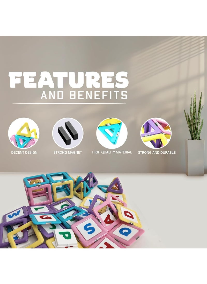 HOPHOP - PICCASIO 100Pcs Magnetic Building Tiles Set, Strong 3D Magnet Blocks for Kids, Educational STEM Toy, Inspire Creativity and Imagination (26 PCS Alphabets & 74 PCS Magentic Tiles) - Image 1