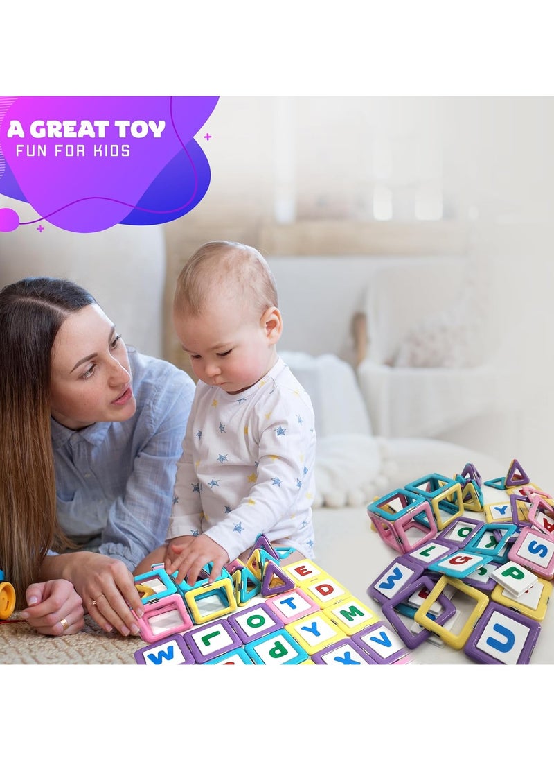 HOPHOP - PICCASIO 100Pcs Magnetic Building Tiles Set, Strong 3D Magnet Blocks for Kids, Educational STEM Toy, Inspire Creativity and Imagination (26 PCS Alphabets & 74 PCS Magentic Tiles) - Image 1