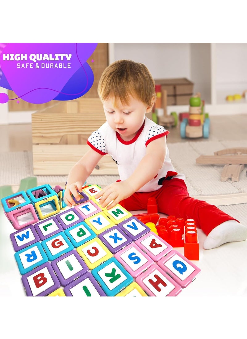 HOPHOP - PICCASIO 100Pcs Magnetic Building Tiles Set, Strong 3D Magnet Blocks for Kids, Educational STEM Toy, Inspire Creativity and Imagination (26 PCS Alphabets & 74 PCS Magentic Tiles) - Image 1