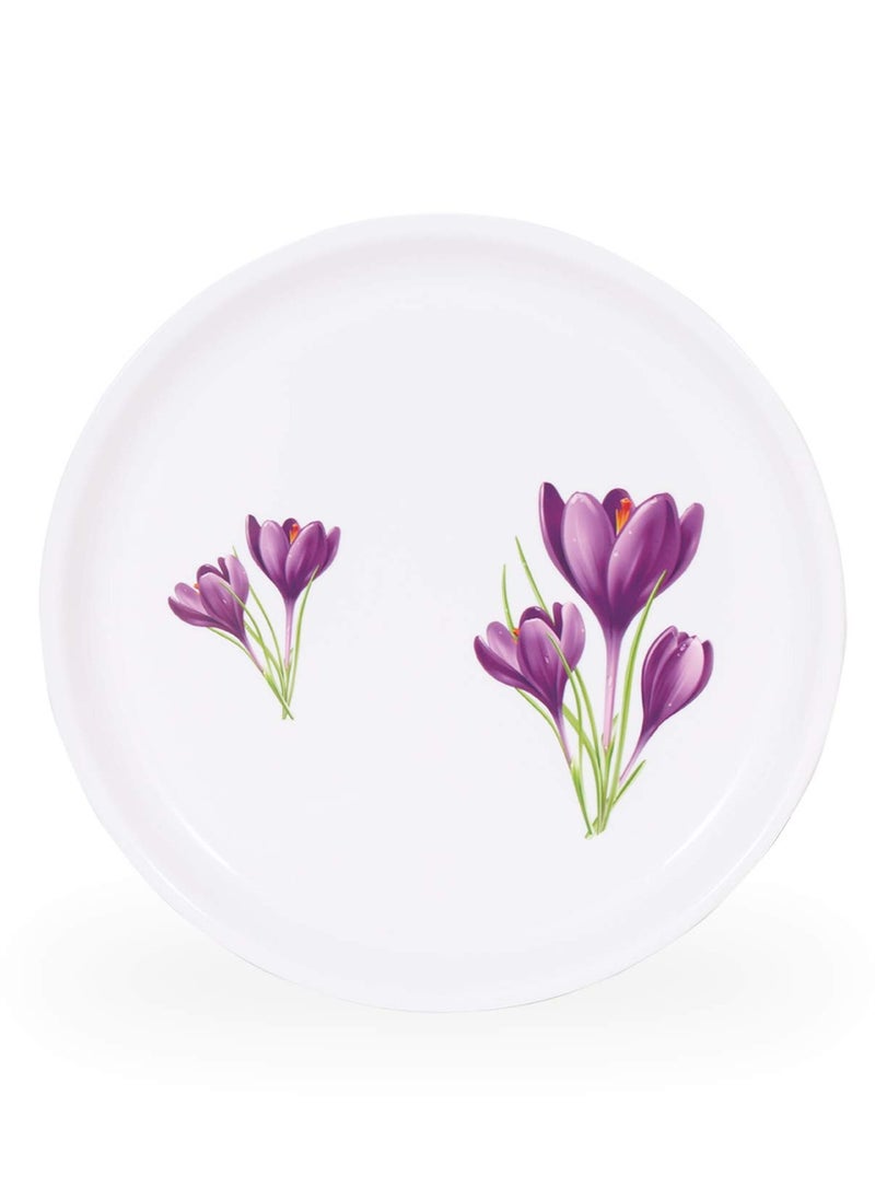 JAYPEE - 34-Pieces Dinner Set- Tulip Violet Flower- Full Plate , Quarter Plate, Small Bowl, Rice Tray, Serving Bowl, Serving Bowl, Serving Spoon, Rice Serving Spoon and Chutney Bowl- White - Image 1