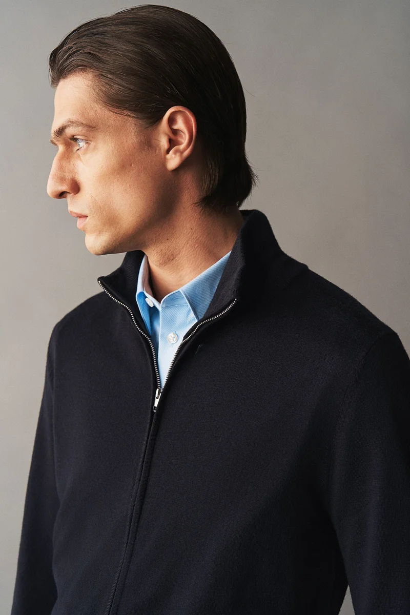 H&M Slim Fit Zip-Through Merino Wool Cardigan