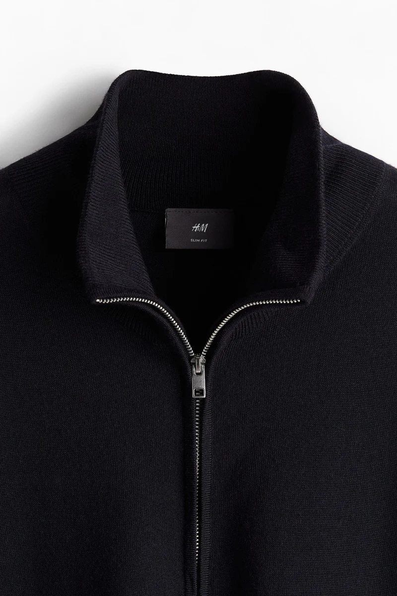 H&M Slim Fit Zip-Through Merino Wool Cardigan