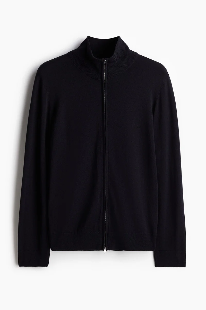 H&M Slim Fit Zip-Through Merino Wool Cardigan