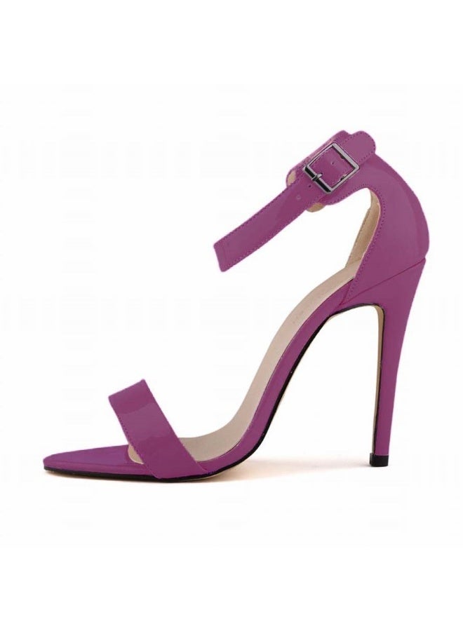 Loquat صنادل كعب مدبب مفتوحة من الجلد اللامع بأسلوب الفتاة العصرية باللون الأرجواني - Image 1