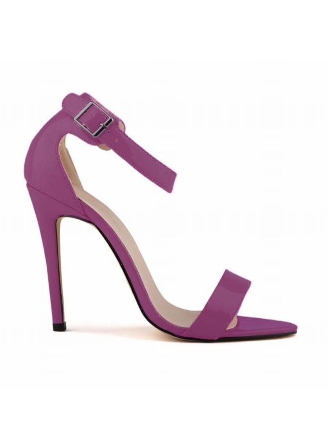 Loquat صنادل كعب مدبب مفتوحة من الجلد اللامع بأسلوب الفتاة العصرية باللون الأرجواني - Image 2