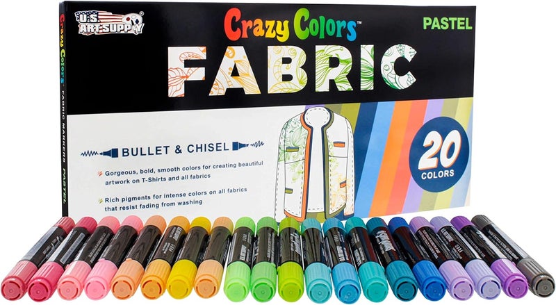 US Art Supply Super Markers 20 Pastel Dual Tip Fabric Markers - Fine & Chisel Point Pens Fabric Marker Permanent for Clothes, T-Shirts - Permanent Ink Eye-Catching Pastel Colors - Image 5