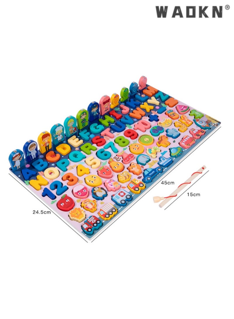 دبليو أيه أو كي أن الأبجدية الخشبية ، لغز التعليم المبكر مونتيسوري المجلس ، عدد الأطفال مونتيسوري اللعب ، 8 في 1 الأبجدية الملونة ، لعبة صيد السمك ، والعد ، والفرز ، وأفضل هدية ، مشغول المجلس - Image 5