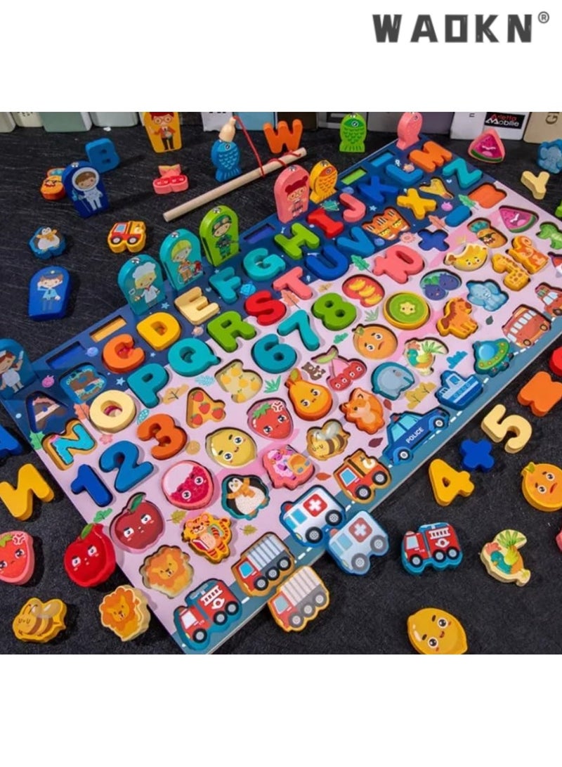 دبليو أيه أو كي أن الأبجدية الخشبية ، لغز التعليم المبكر مونتيسوري المجلس ، عدد الأطفال مونتيسوري اللعب ، 8 في 1 الأبجدية الملونة ، لعبة صيد السمك ، والعد ، والفرز ، وأفضل هدية ، مشغول المجلس - Image 2