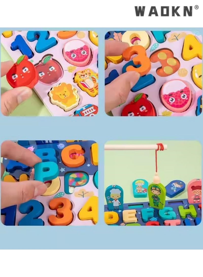 دبليو أيه أو كي أن الأبجدية الخشبية ، لغز التعليم المبكر مونتيسوري المجلس ، عدد الأطفال مونتيسوري اللعب ، 8 في 1 الأبجدية الملونة ، لعبة صيد السمك ، والعد ، والفرز ، وأفضل هدية ، مشغول المجلس - Image 4