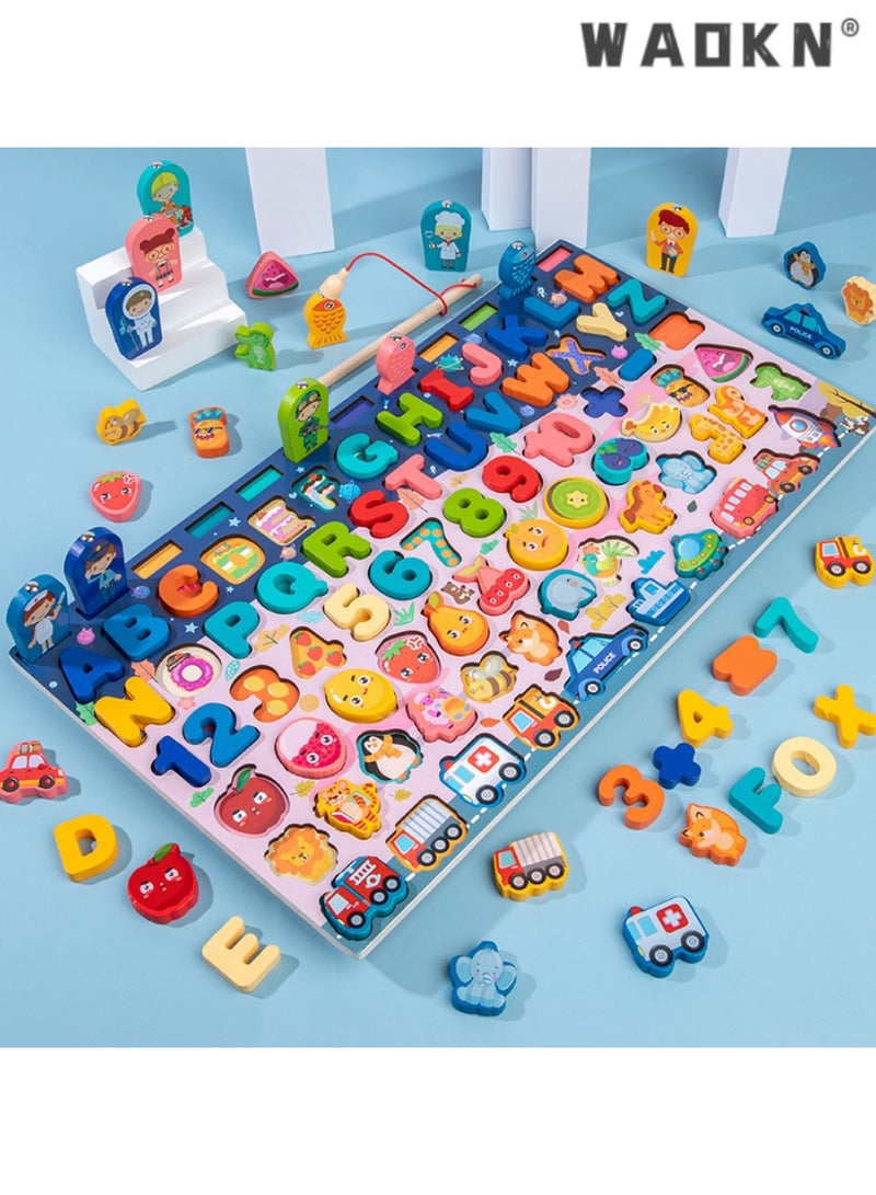 دبليو أيه أو كي أن الأبجدية الخشبية ، لغز التعليم المبكر مونتيسوري المجلس ، عدد الأطفال مونتيسوري اللعب ، 8 في 1 الأبجدية الملونة ، لعبة صيد السمك ، والعد ، والفرز ، وأفضل هدية ، مشغول المجلس - Image 1