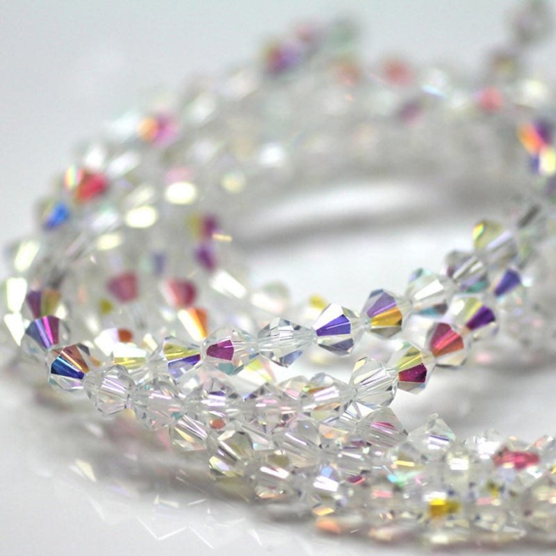 Laopottbeads 1100PCS 4mm Bicone Crystal Glass Beads for Jewelry Making, Sparkling Mini Beads for Suncatchers, DIY Bracelets & Craft Projects (AB White) - Image 3
