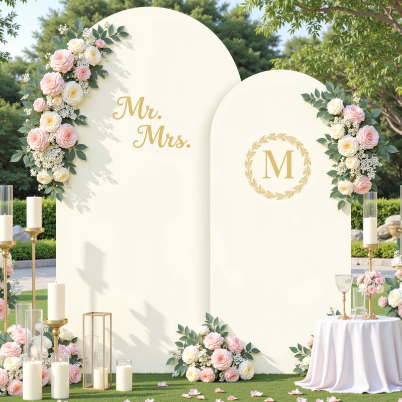 Suppromo Ivory Photo Arch Backdrop Cover Set of 2-7.2 and 6ft Ivory Arch Covers Stretchy Backdrop Spandex Wedding Balloon Arch Stand Covers for Birthday Party Baby Shower Bridal Shower Arches Background - Image 1