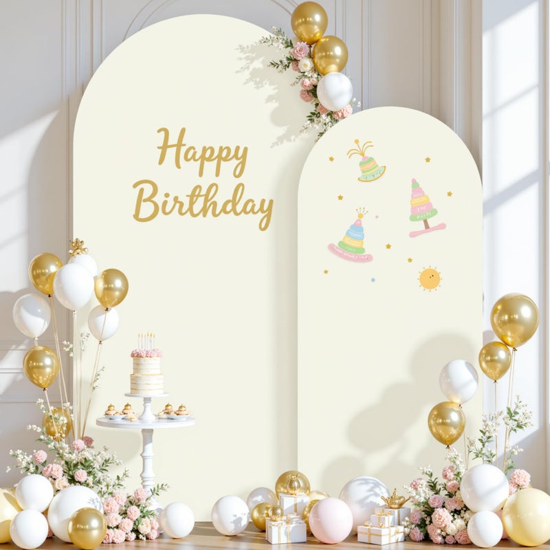 Suppromo Ivory Photo Arch Backdrop Cover Set of 2-7.2 and 6ft Ivory Arch Covers Stretchy Backdrop Spandex Wedding Balloon Arch Stand Covers for Birthday Party Baby Shower Bridal Shower Arches Background - Image 2