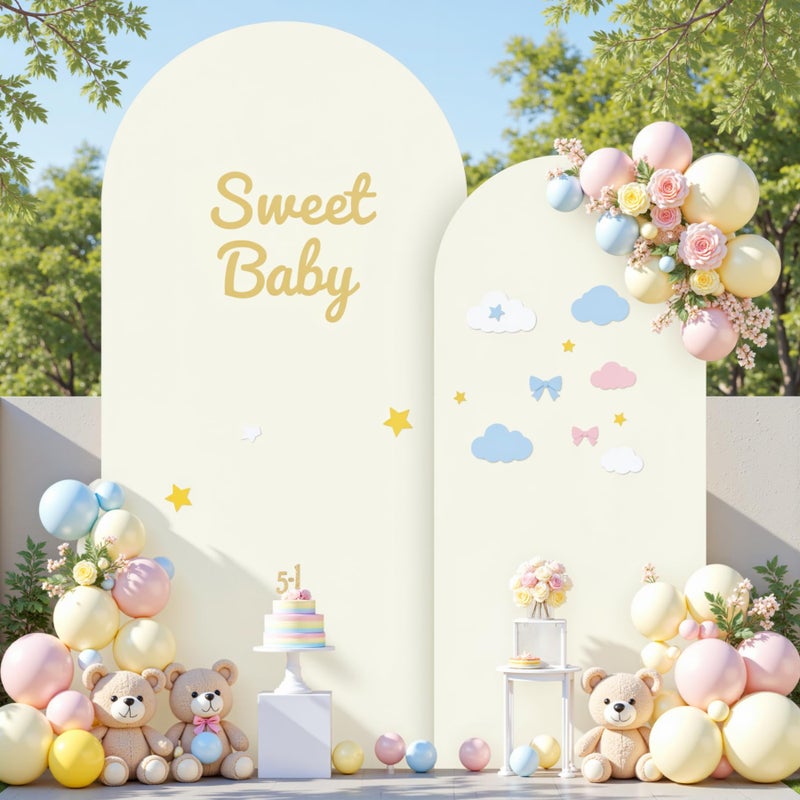 Suppromo Ivory Photo Arch Backdrop Cover Set of 2-7.2 and 6ft Ivory Arch Covers Stretchy Backdrop Spandex Wedding Balloon Arch Stand Covers for Birthday Party Baby Shower Bridal Shower Arches Background - Image 3