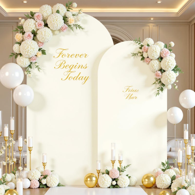 Suppromo Ivory Photo Arch Backdrop Cover Set of 2-7.2 and 6ft Ivory Arch Covers Stretchy Backdrop Spandex Wedding Balloon Arch Stand Covers for Birthday Party Baby Shower Bridal Shower Arches Background - Image 4