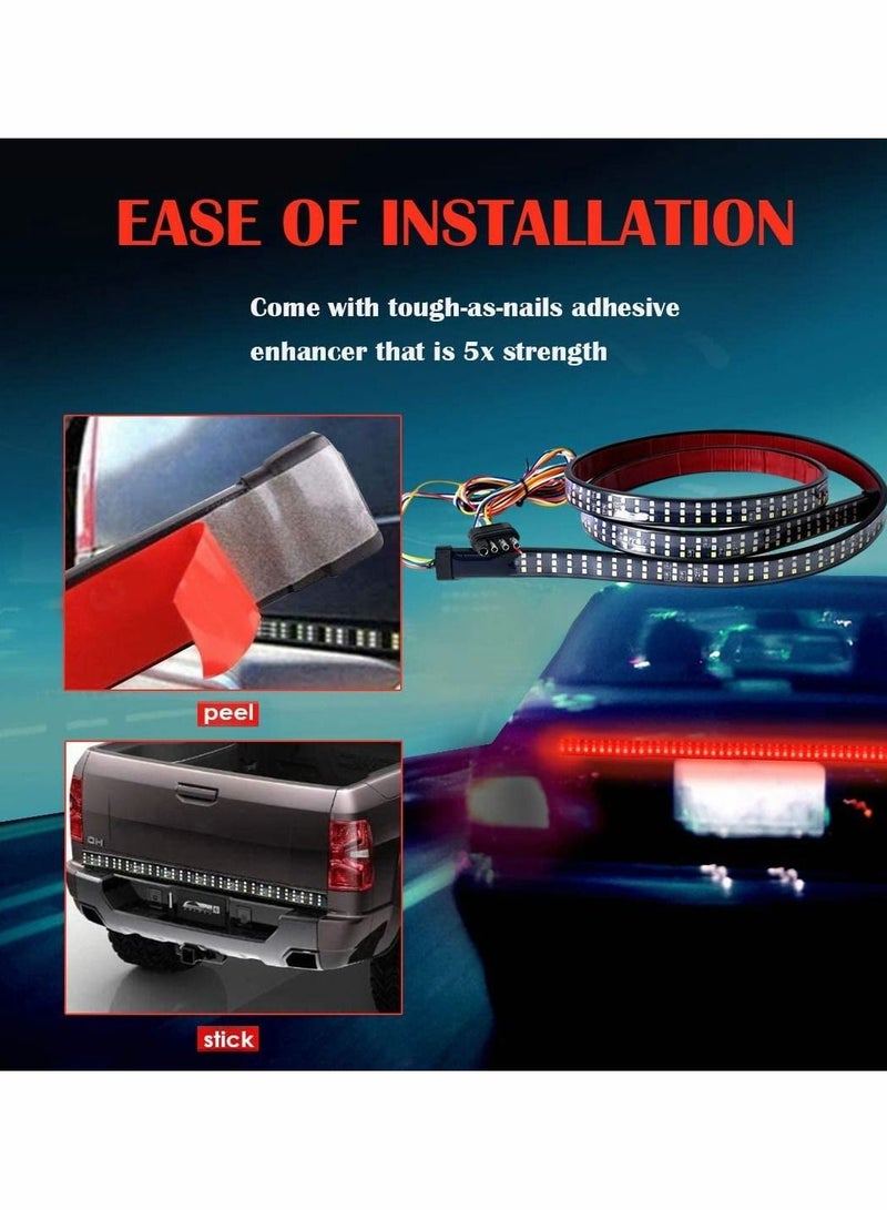 MUNTAQI Triple Row Tailgate Light Bar,60 Inch Waterproof LED Strip Light with 4-Way Flat Connector Wire for Trucks Full Function Running Light Brake Light Turn Signal Light Reverse Light 432 Pcs LED Chips - Image 4