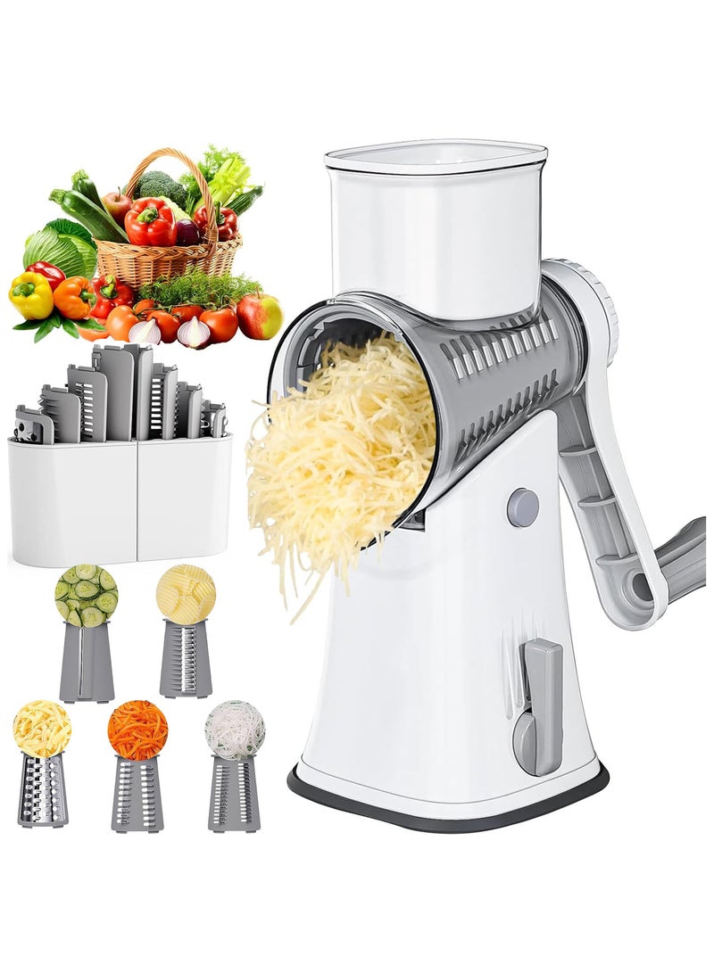 Cheese Grater Hand Crank, Rotary Cheese Grater, 5 in 1 Rotary Grater, Vegetable Chopper with Strong Suction Base, Easy to Clean Kitchen Gadgets with Storage Box - Image 1