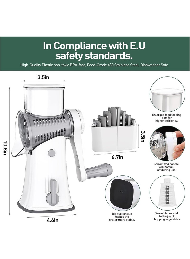 Cheese Grater Hand Crank, Rotary Cheese Grater, 5 in 1 Rotary Grater, Vegetable Chopper with Strong Suction Base, Easy to Clean Kitchen Gadgets with Storage Box - Image 2