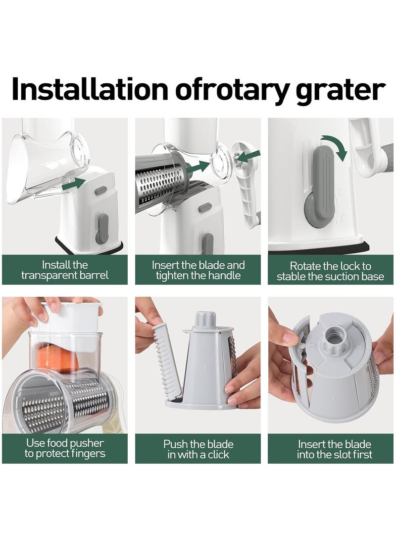 Cheese Grater Hand Crank, Rotary Cheese Grater, 5 in 1 Rotary Grater, Vegetable Chopper with Strong Suction Base, Easy to Clean Kitchen Gadgets with Storage Box - Image 4