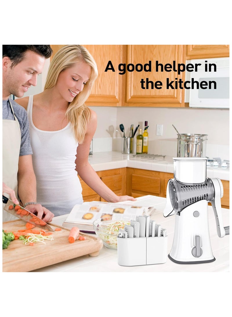 Cheese Grater Hand Crank, Rotary Cheese Grater, 5 in 1 Rotary Grater, Vegetable Chopper with Strong Suction Base, Easy to Clean Kitchen Gadgets with Storage Box - Image 5