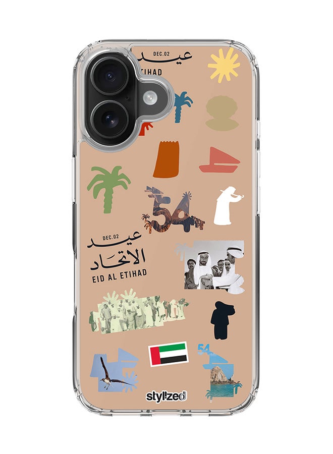 Stylizedd for iPhone 16 Case [Compatible with MagSafe] Slim Magnetic cover Clear Phone Case - Eid Al Etihad 54th UAE National Day, Brown - Image 1