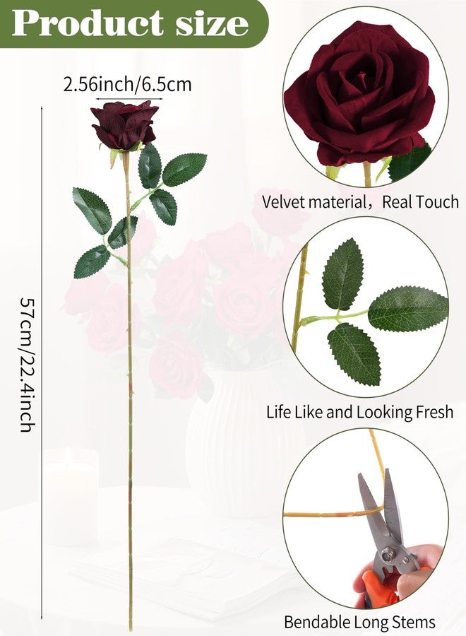 DuHouse 50 Pcs Red Roses Artificial Flowers,Fake Velvet Rose Bulk, Artificial Roses Bouquet with Long Stems for Wedding Party Arrangement Centerpiece Decorations - Image 2