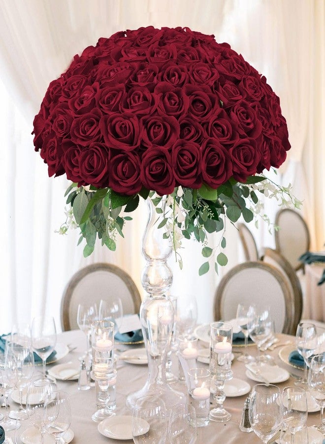 DuHouse 50 Pcs Red Roses Artificial Flowers,Fake Velvet Rose Bulk, Artificial Roses Bouquet with Long Stems for Wedding Party Arrangement Centerpiece Decorations - Image 3