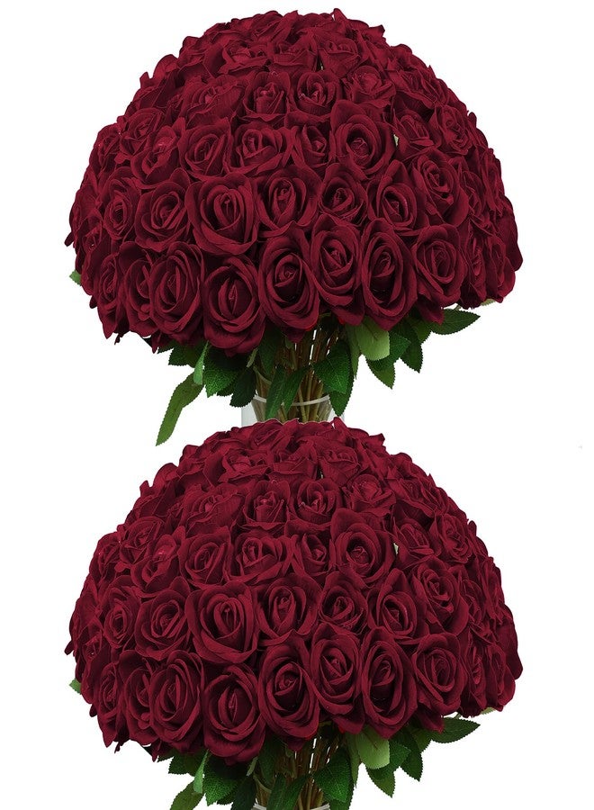 DuHouse 50 Pcs Red Roses Artificial Flowers,Fake Velvet Rose Bulk, Artificial Roses Bouquet with Long Stems for Wedding Party Arrangement Centerpiece Decorations - Image 1