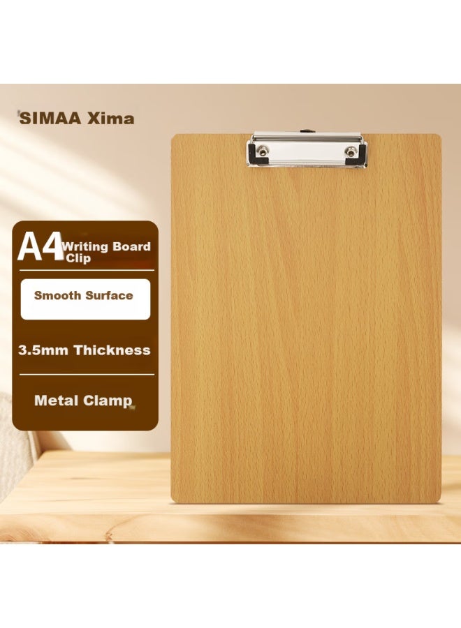 Simaa A4 لوح كتابة بملمس الخشب، مشبك معدني قوي لوح الكتابة، مجلد تخزين وثائق أوراق الامتحانات، بني - Image 1