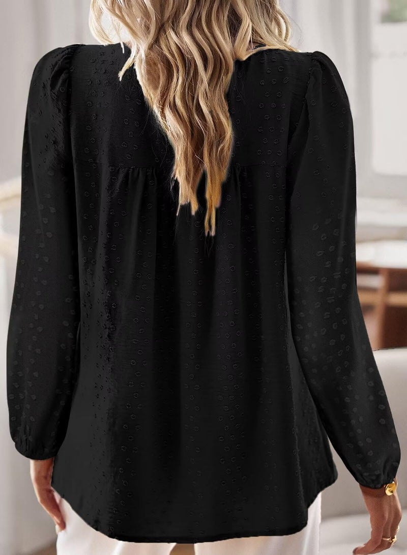 Falechay Spring Womens Tops Dressy Casual Crewneck Womens Lace Crochet Tunic Tops Long Sleeve Long Sleeve Shirts Black Blouses for Women Plus Size XL - Image 3