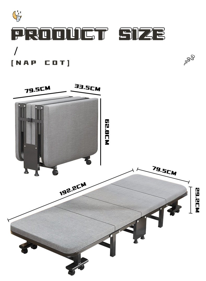 Generic Folding Bed,Camping Bed,High Elastic Sponge,6-Speed Adjustment,360° Noise Reduction Universal Wheel,Load Capacity 280KG for Rental/Single Occupancy/Guest Room(80cm)  - Image 2