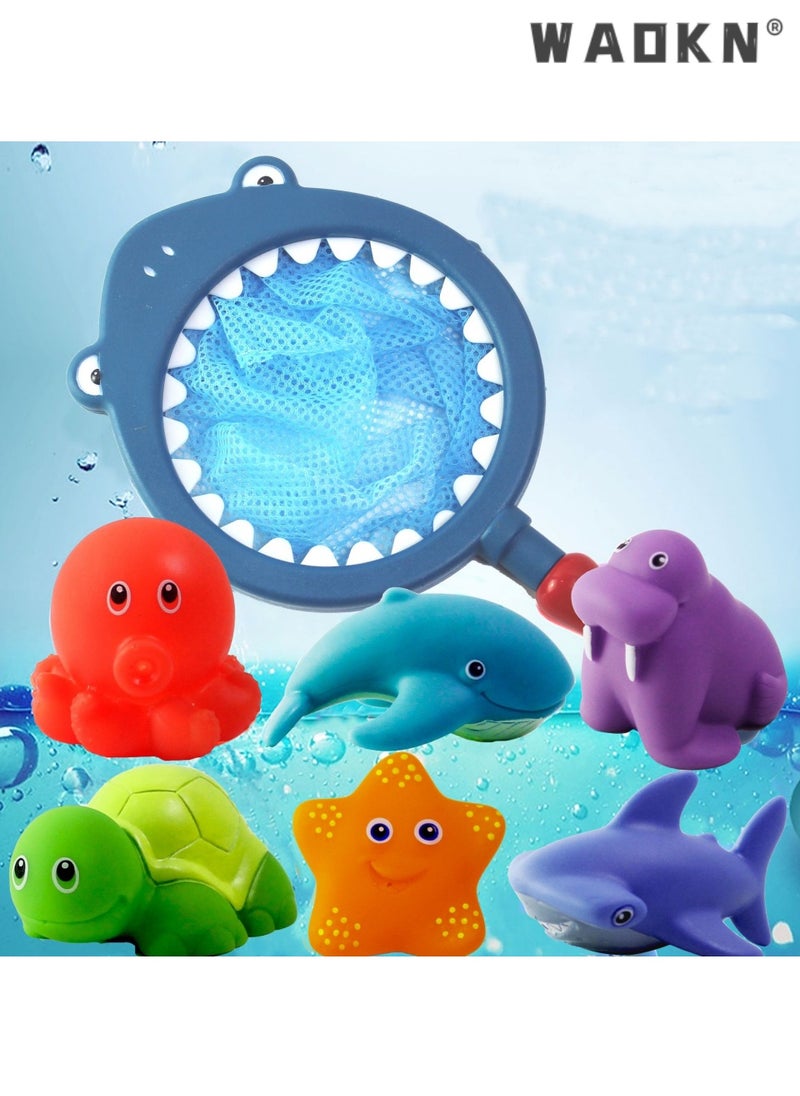 WAOKN 7Pcs Baby Bath Toys, Bathroom Pool Accessory,Fishing Floating Animals Squirts Toys Games Playing Set with Fishing Net, Sounds, Color Changing Toddler Bathtub Toys ,Colorful Children's Water Toys Set, Baby Bath Toys, Enabling Boys & Girls to Enjoy Joyful Moments in the Swimming Pool  - Image 2