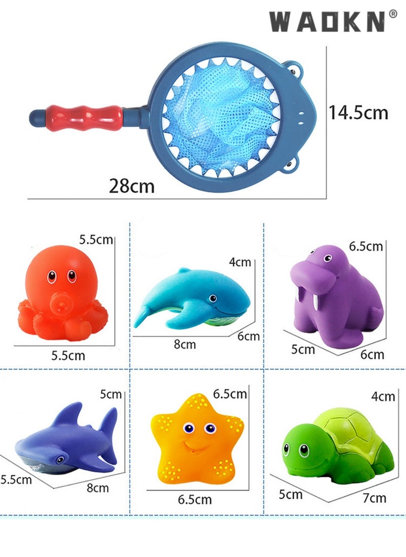 WAOKN 7Pcs Baby Bath Toys, Bathroom Pool Accessory,Fishing Floating Animals Squirts Toys Games Playing Set with Fishing Net, Sounds, Color Changing Toddler Bathtub Toys ,Colorful Children's Water Toys Set, Baby Bath Toys, Enabling Boys & Girls to Enjoy Joyful Moments in the Swimming Pool  - Image 4