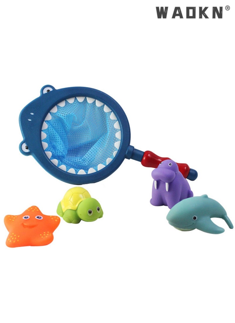 WAOKN 7Pcs Baby Bath Toys, Bathroom Pool Accessory,Fishing Floating Animals Squirts Toys Games Playing Set with Fishing Net, Sounds, Color Changing Toddler Bathtub Toys ,Colorful Children's Water Toys Set, Baby Bath Toys, Enabling Boys & Girls to Enjoy Joyful Moments in the Swimming Pool  - Image 3