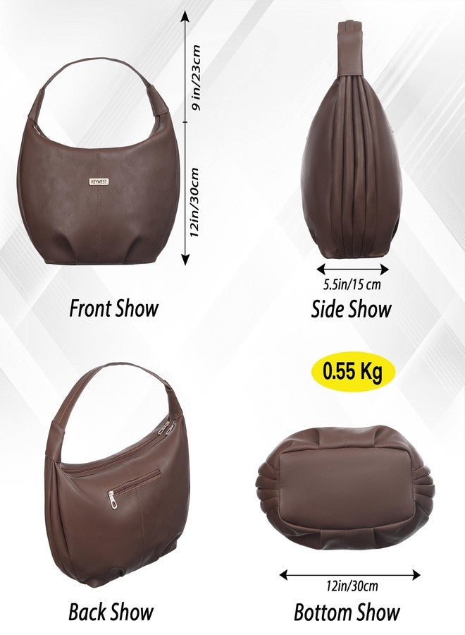 Keywest Women's Vegan Leather Oval Tote Handbag for Women | Hobo Bag for Work | Ladies Purse | Stylish Shoulder Bag | Gift For Women | Brown - Image 4
