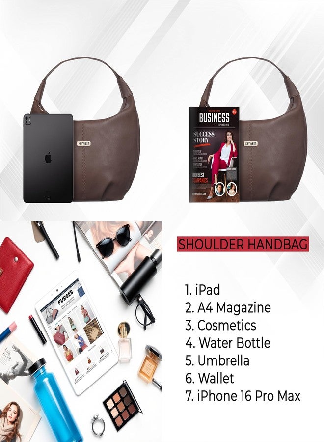 Keywest Women's Vegan Leather Oval Tote Handbag for Women | Hobo Bag for Work | Ladies Purse | Stylish Shoulder Bag | Gift For Women | Brown - Image 5