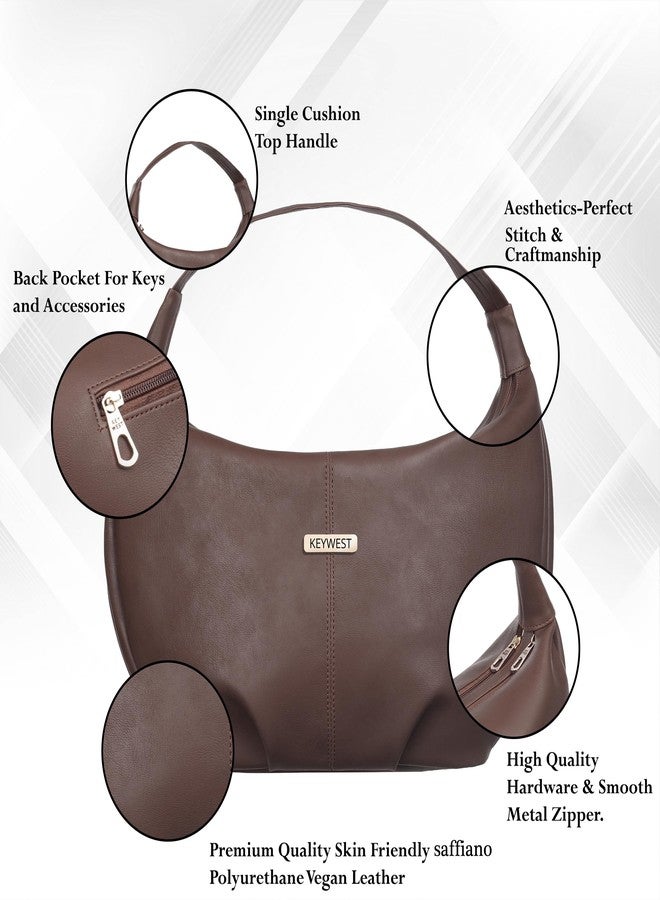 Keywest Women's Vegan Leather Oval Tote Handbag for Women | Hobo Bag for Work | Ladies Purse | Stylish Shoulder Bag | Gift For Women | Brown - Image 2