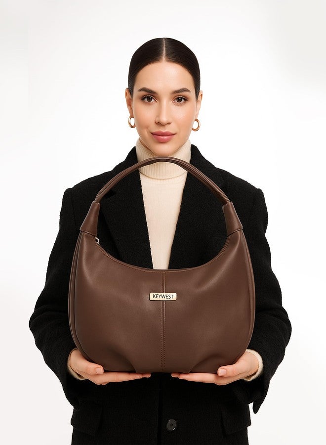 Keywest Women's Vegan Leather Oval Tote Handbag for Women | Hobo Bag for Work | Ladies Purse | Stylish Shoulder Bag | Gift For Women | Brown - Image 3