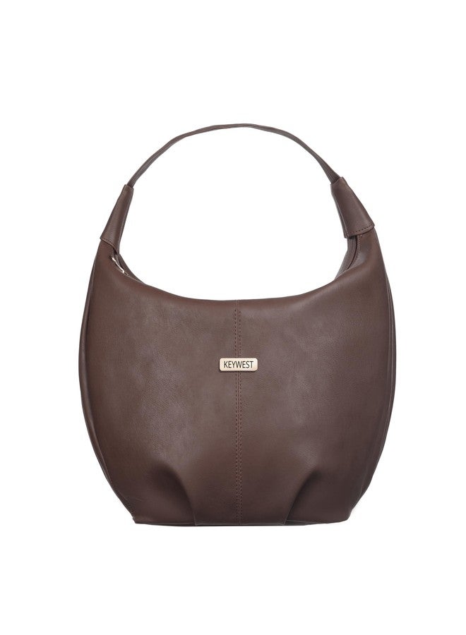 Keywest Women's Vegan Leather Oval Tote Handbag for Women | Hobo Bag for Work | Ladies Purse | Stylish Shoulder Bag | Gift For Women | Brown - Image 1